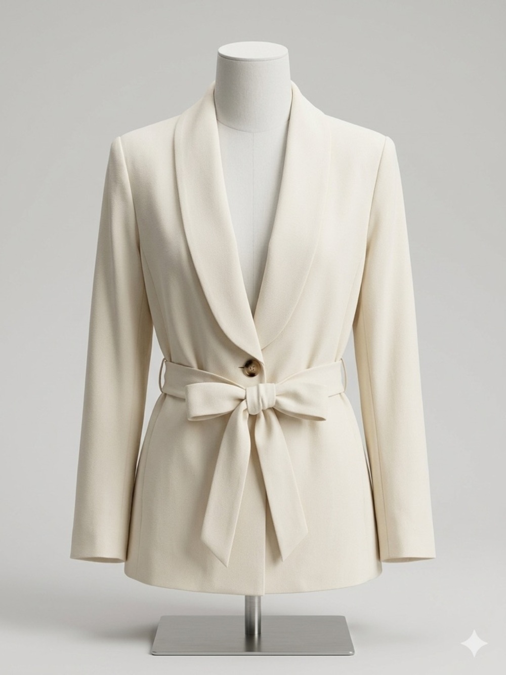 Cream Shawl-Collar Belted Blazer